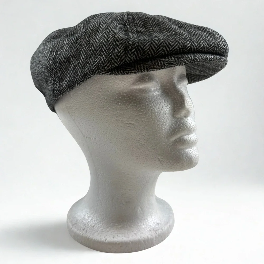 Brixton Brood Newsboy Cap Mens Small Grey Herringbone 8-Panel Flat Cap Hat